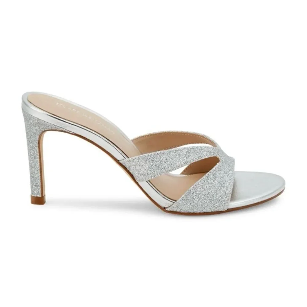 NWT Stuart Weitzman Mariposa silver gilitter sandals Size 7